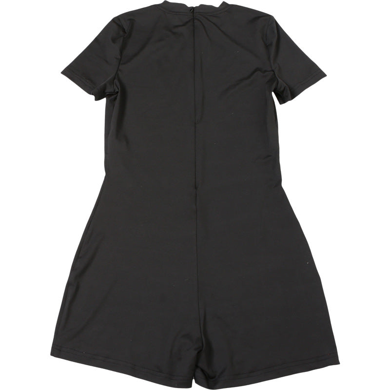 Fall Women Clothing Simple Letter Graphic Print Solid Color round Neck Tight Sports Romper