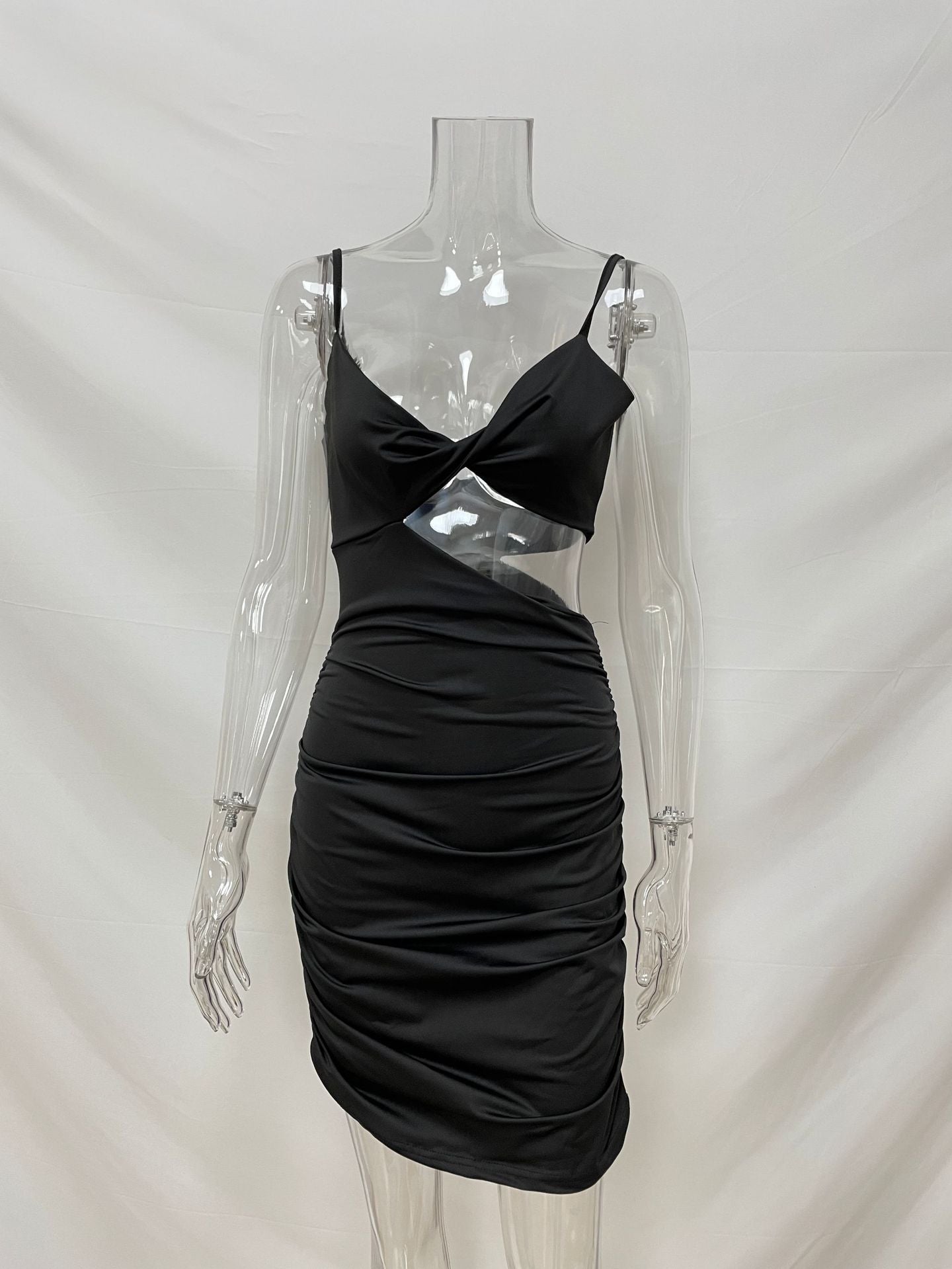 Women Clothing Irregular Asymmetric Suspender Sexy Hollow Out Cutout Slim Ruffle Hip Dress Twisted