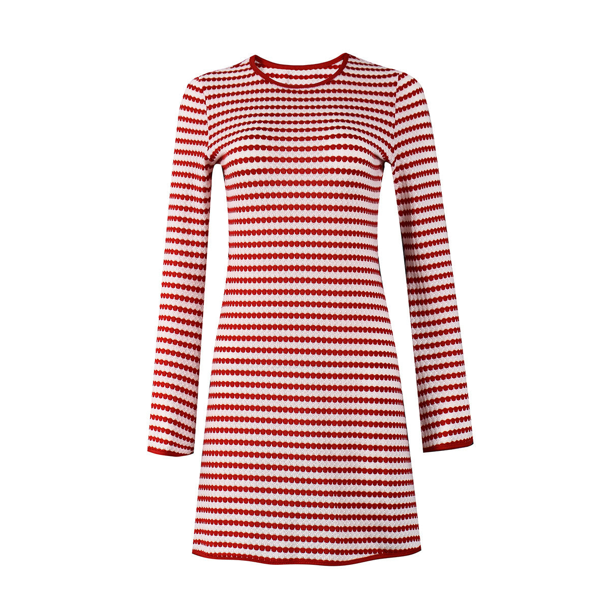 Women Clothing Sexy Autumn Popular Slim Fit round Neck Long Sleeves Striped Dress Women