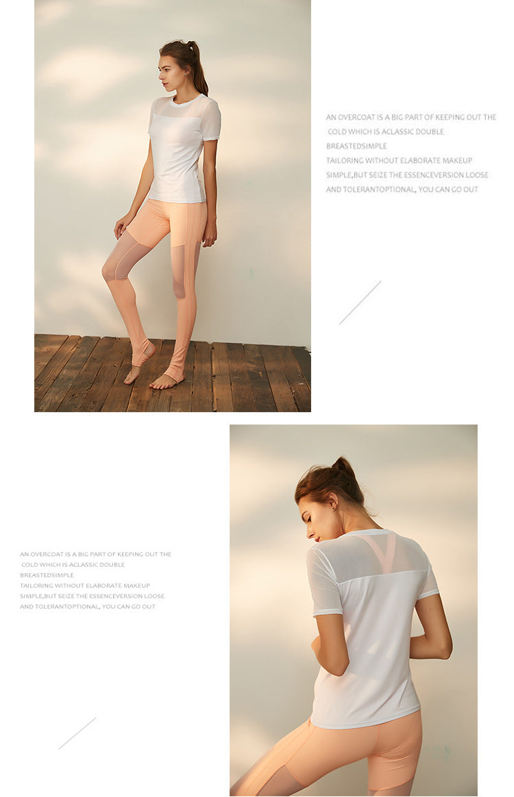 Quick-Drying Yoga Fitness Sportswear Breathable Mesh Stitching Running Exercise T-shirt Women