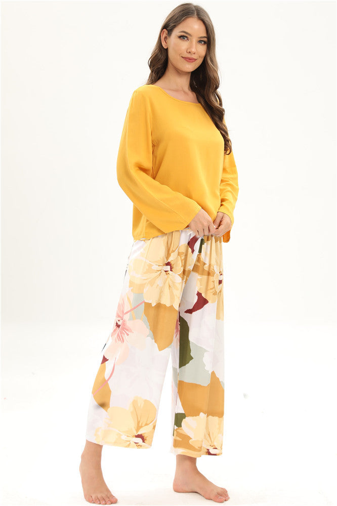 Rayon Home Wear Suit Casual Pajamas Women Long Sleeved Trousers