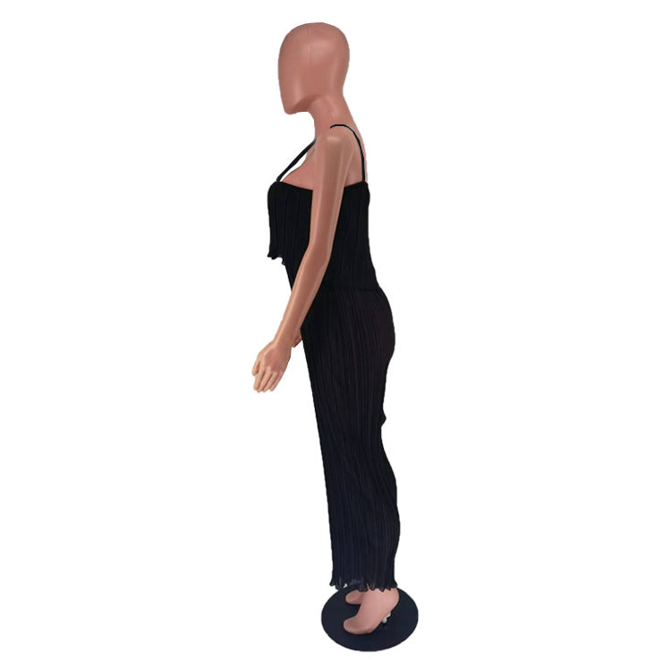 Women Clothing Strap Tube Top Pleated Loose Jumpsuit
