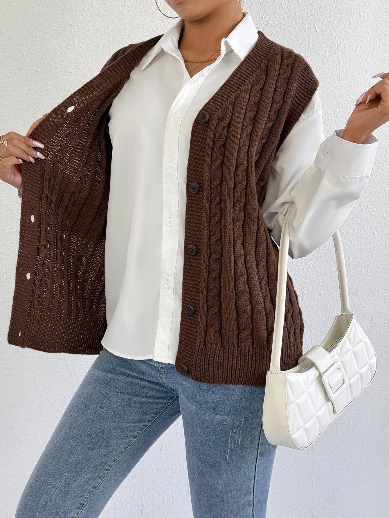 Women Knitted Cardigan Autumn Winter Women Clothing Casual Outerwear Vest Twist Woven Sweater Vest