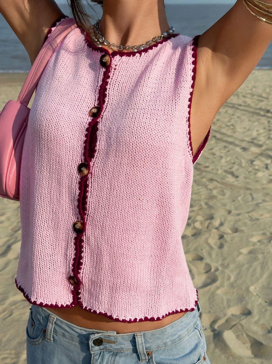 Summer Women Clothing Contrast Color Hook Vest Sleeveless Y2g Sexy Sweater