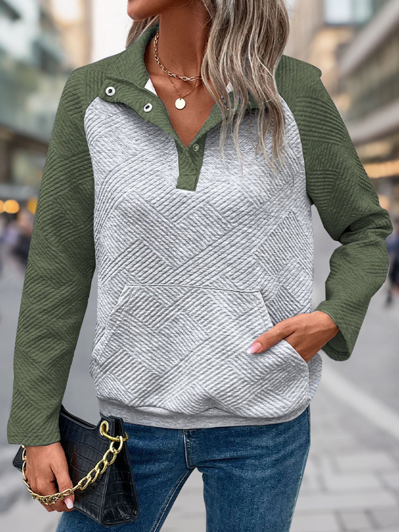 Fall Sweatshirt Pullover Multicolor Polo Collar Sweatshirt for Women
