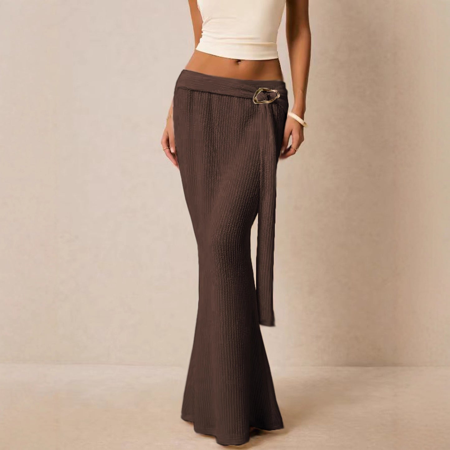 Autumn Winter Women Solid Color Sexy Knitted Skirt Metal Accessories Slim Fit Sheath Dress