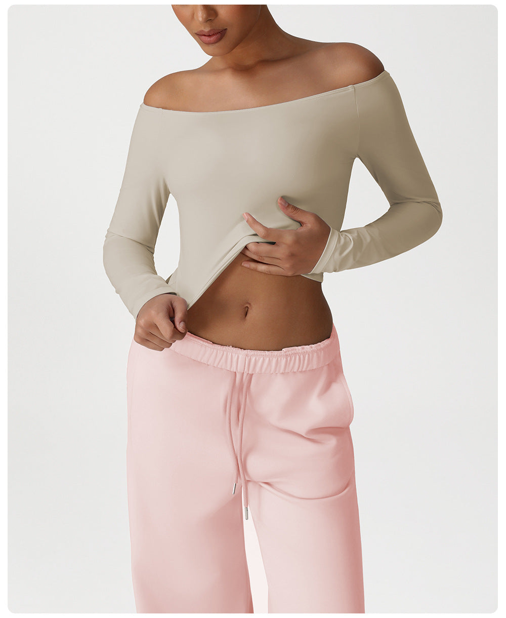 Yoga Clothes Sexy Long Sleeve off Shoulder Top High Elastic Fitness Sports Blouse T shirt