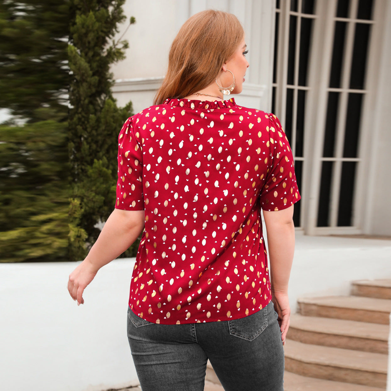 Plus Size Loose Fitting Casual T shirt Women V neck Short Sleeve Office Top