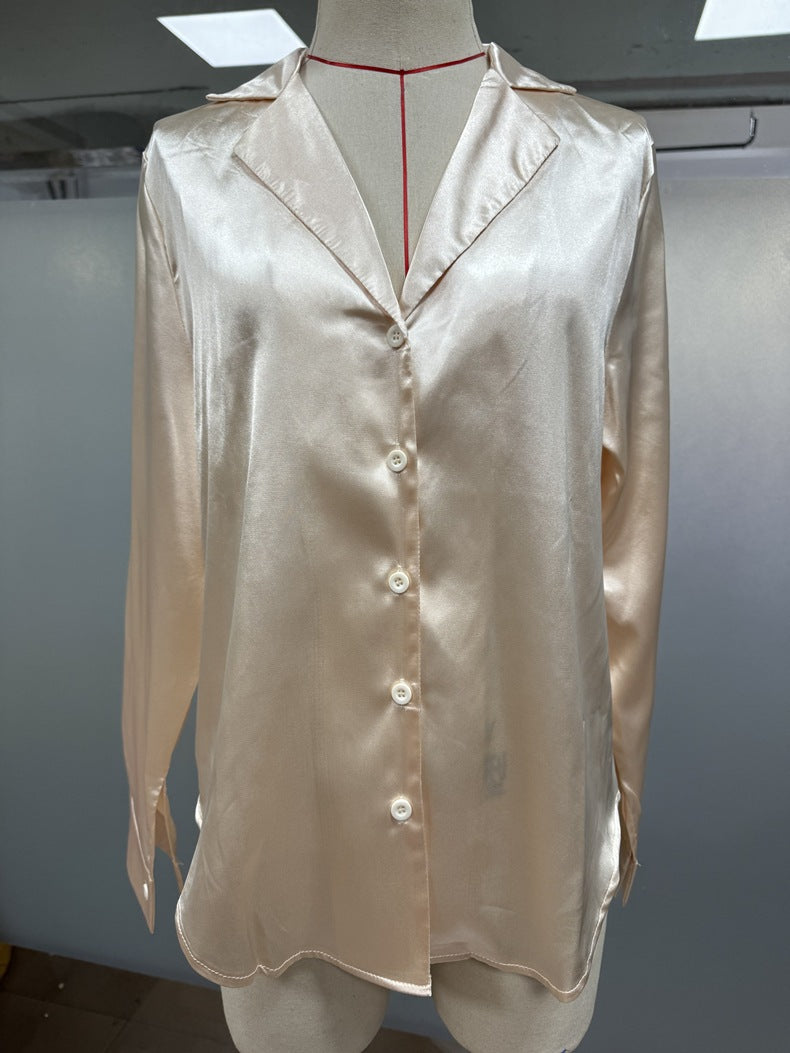 Popular Real Collar Satin Shirt Women Satin Artificial Silk Long Sleeve Shirt Women Clothing