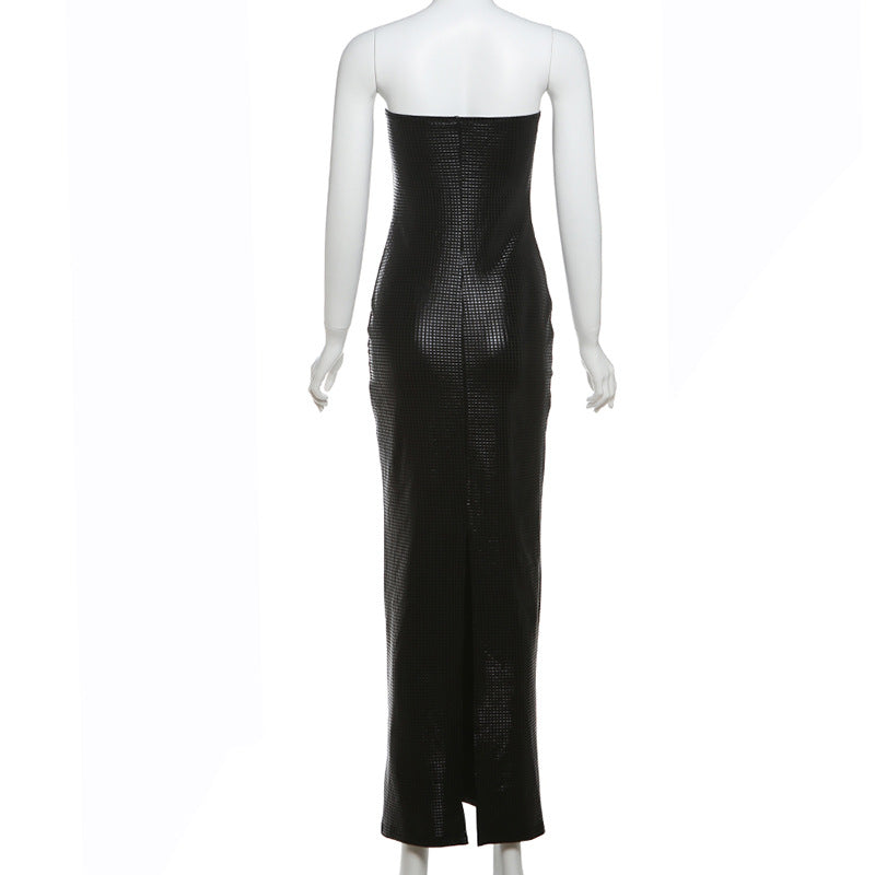 Women Clothing Autumn Winter Graceful Fashionable Sexy Backless Slim Fit Split Tube Top Dress Women