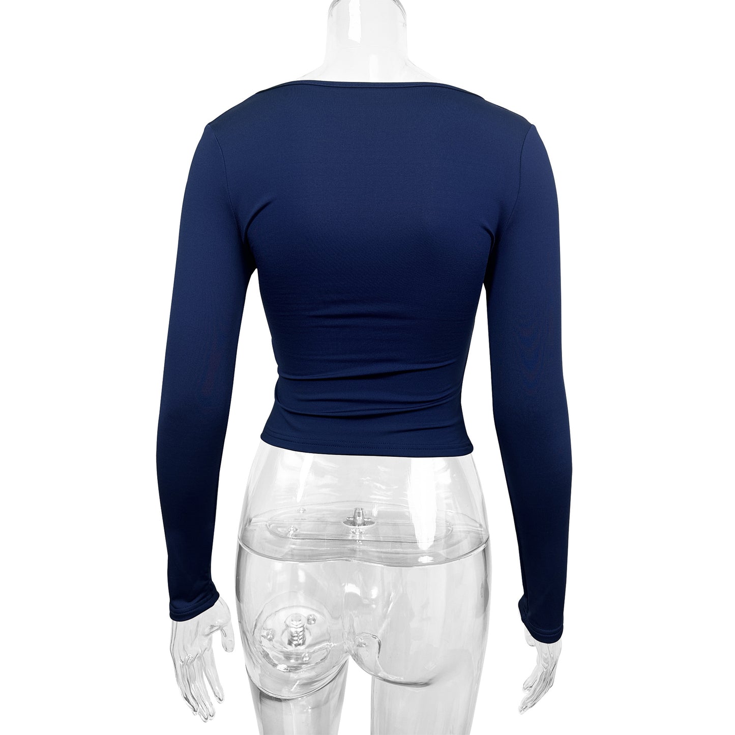 Autumn Winter Women Clothing Slim Slimming Solid Color U Neck Long Sleeved Sexy Top
