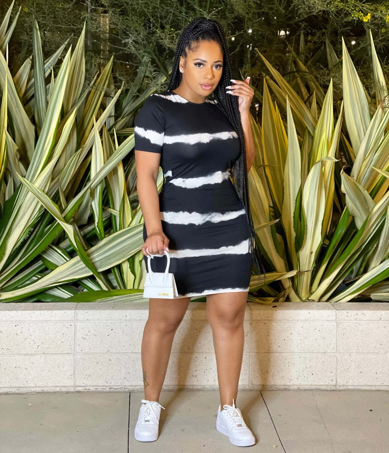 Plus Size Women Clothing Internet Celebrity Type Classic Tie Dye Printed Sheath Dress