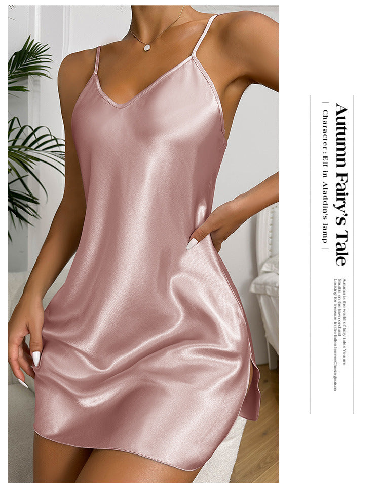 Women Casual Home Wear Sexy Short Skirt Small Sling Solid Color Sexy Women Nightgown Nightdress