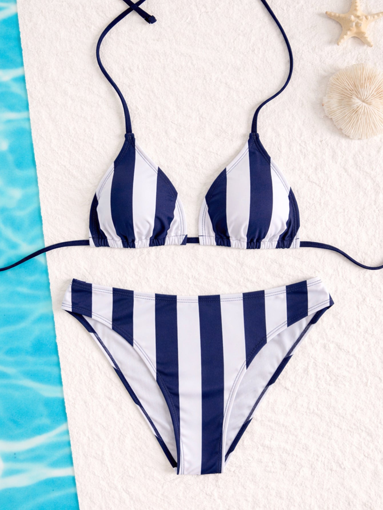 Bikini Striped Printed Triangle Strap Sexy Split Swimsuit Vacation Bikini