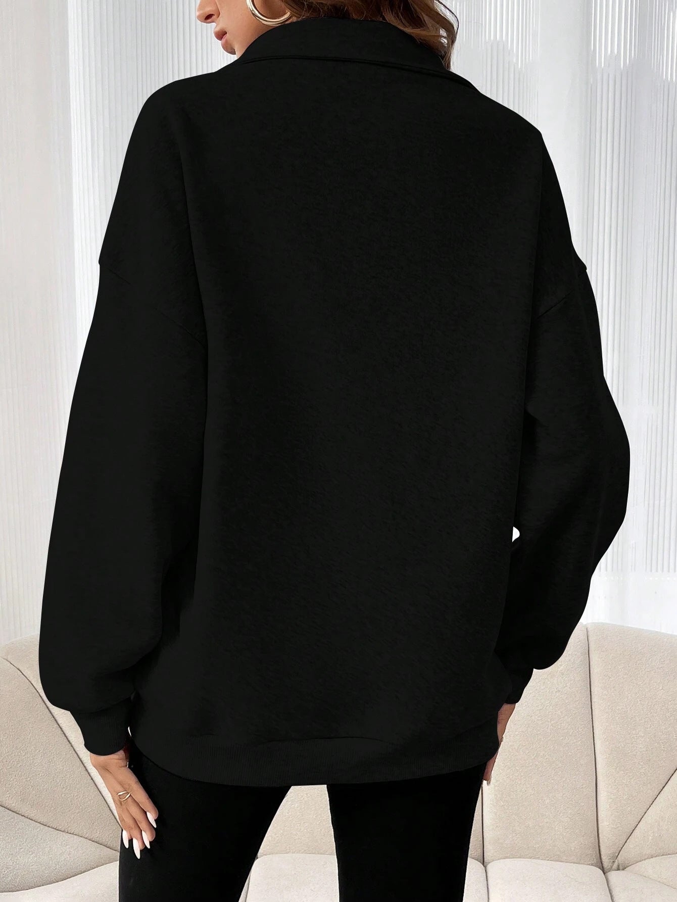 Autumn Winter Zipper Collared Solid Color Casual T Women Top Sweatshirt