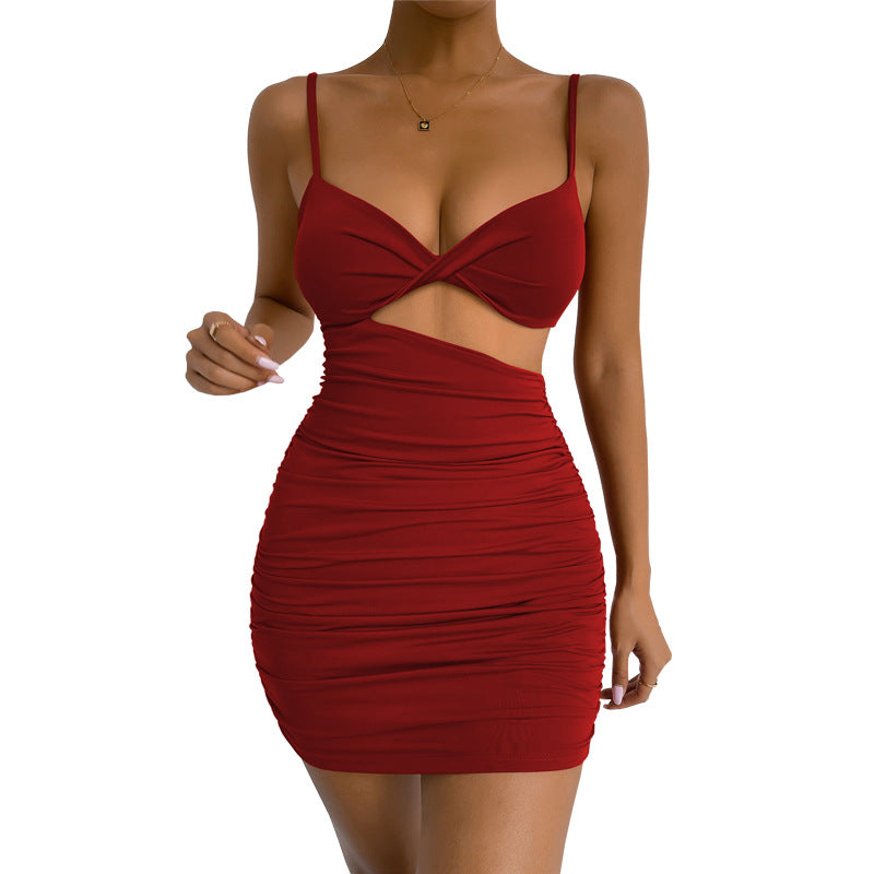 Women Clothing Irregular Asymmetric Suspender Sexy Hollow Out Cutout Slim Ruffle Hip Dress Twisted