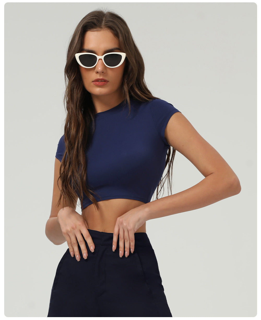 Tight Brushed Yoga T shirt Casual Top Outdoor Sports Short Sleeve Women Dance Workout Clothes Top