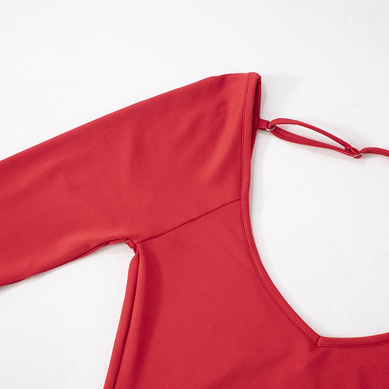Women Clothing Low Collar Backless Simple Sheath
