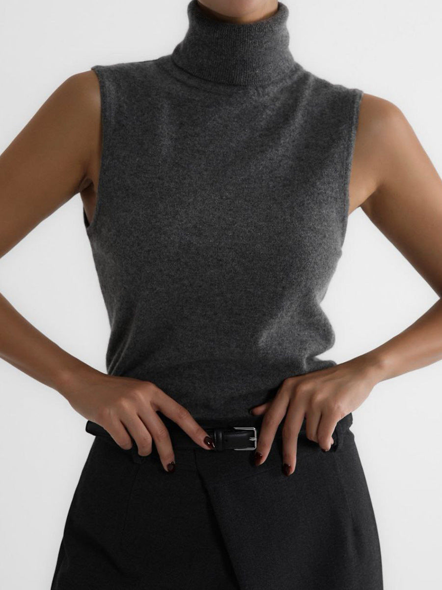Knitted Sleeveless Vest Autumn High Neck Vest Sweater Minimalist Vest Top Women