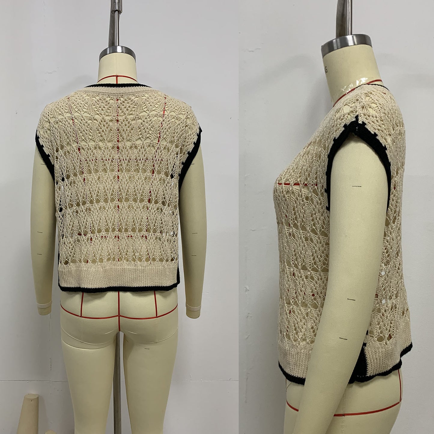 Spring Summer Cutout Blouse Office Sweater Vest Knitted Top