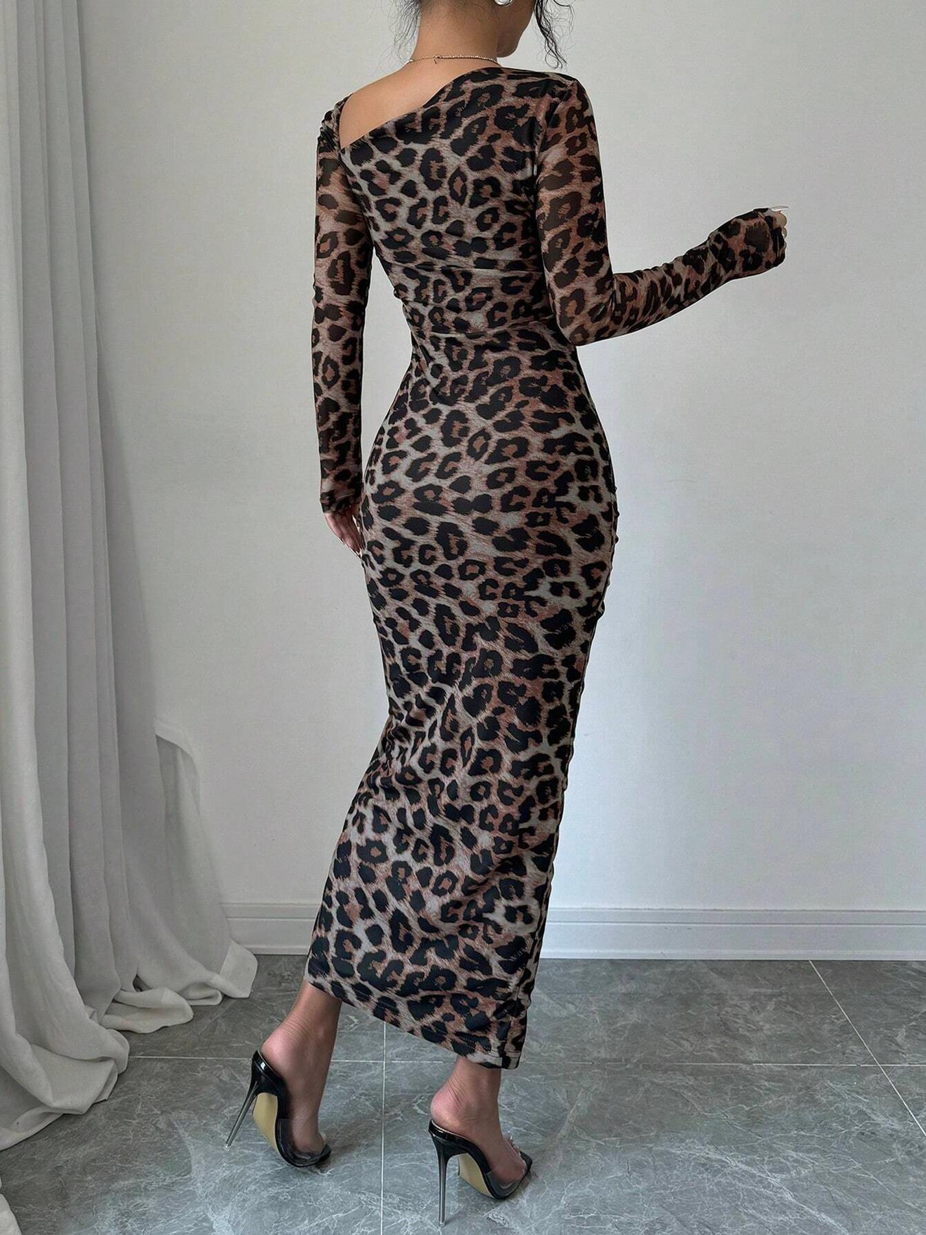 Leopard Print Dress Autumn Winter Sexy Slim Hip Sexy Long Sleeve Inner Wear Office