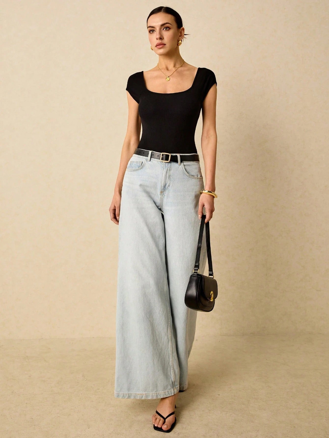 Elegant Summer Retro Hepburn Square Collar Short Sleeve Backless Knitted Top Jumpsuit Women