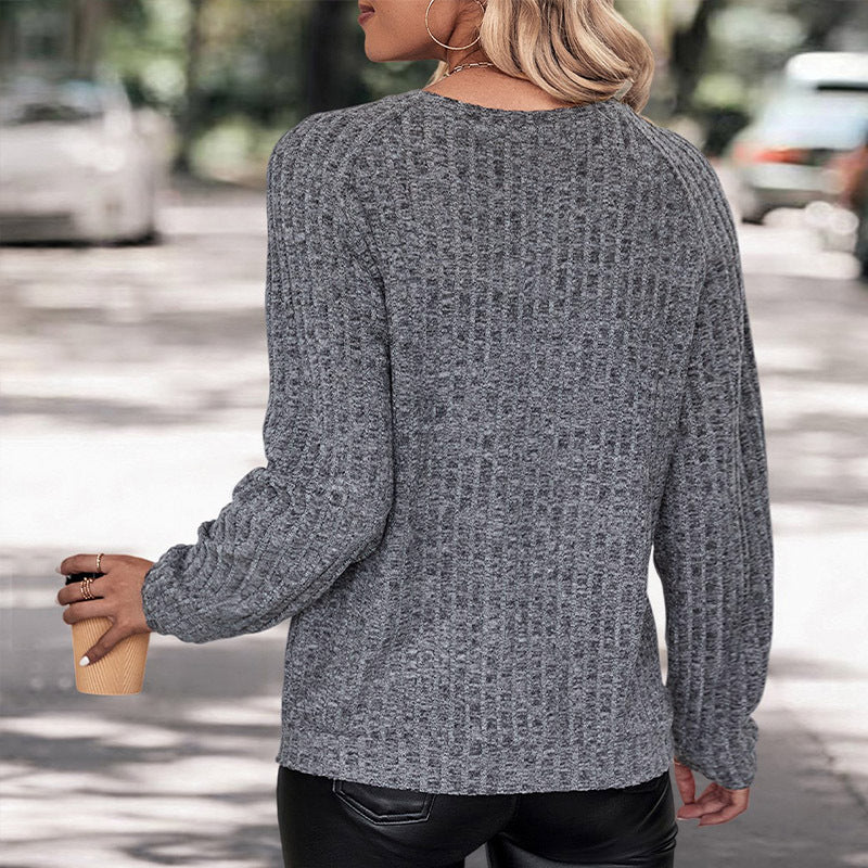 Fall Women Clothing Long Sleeve Solid Color Knitted Top