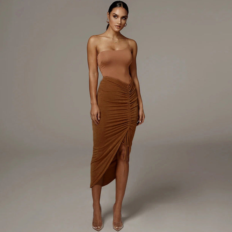 Summer Women Clothing Sexy Slim Fit Irregular Asymmetric Skirt Trend Drawstring Skirt