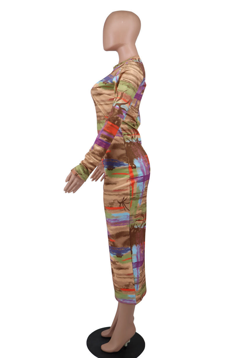 Printed Women Clothing Dress Fall Wear Long Sleeves Autumn Casual