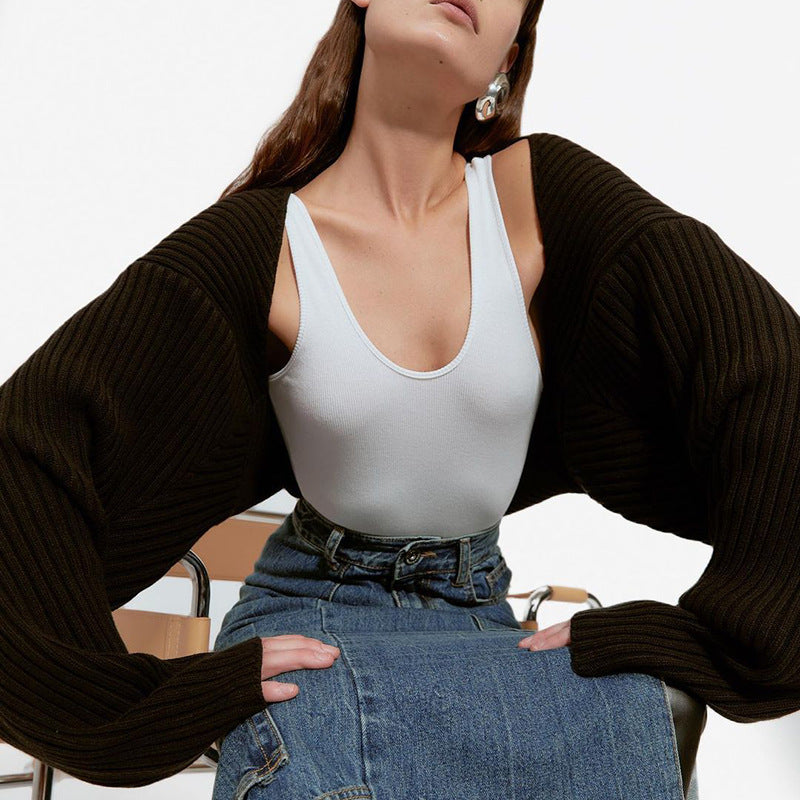 Autumn Woolen Top Sexy All-Matching Ultra Short Long Sleeve Sweater Coat