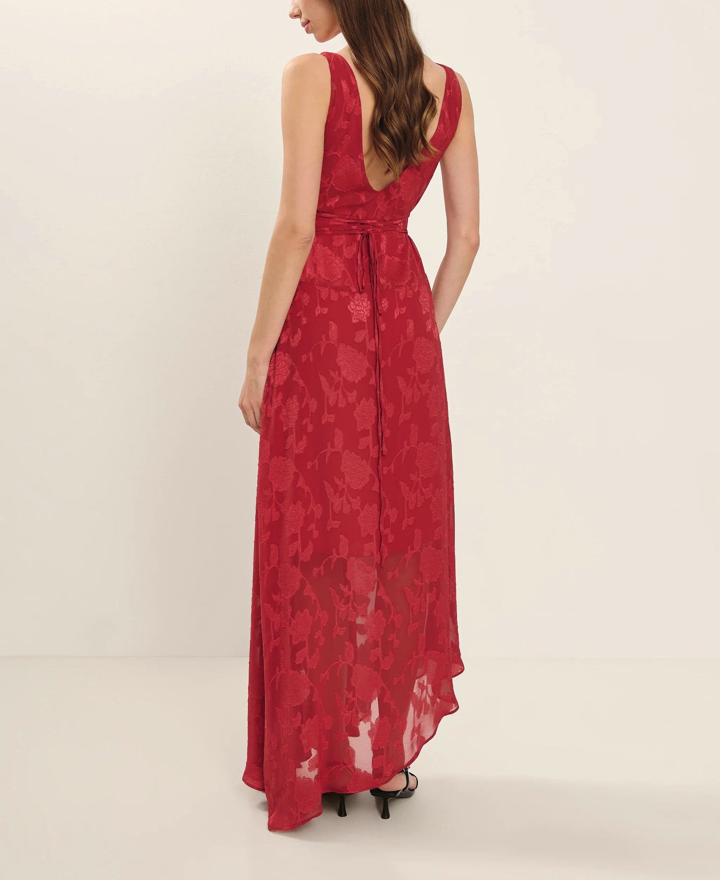 Summer Lace Backless Slim Fit Jacquard Red Irregular Asymmetric Dress Women Dress
