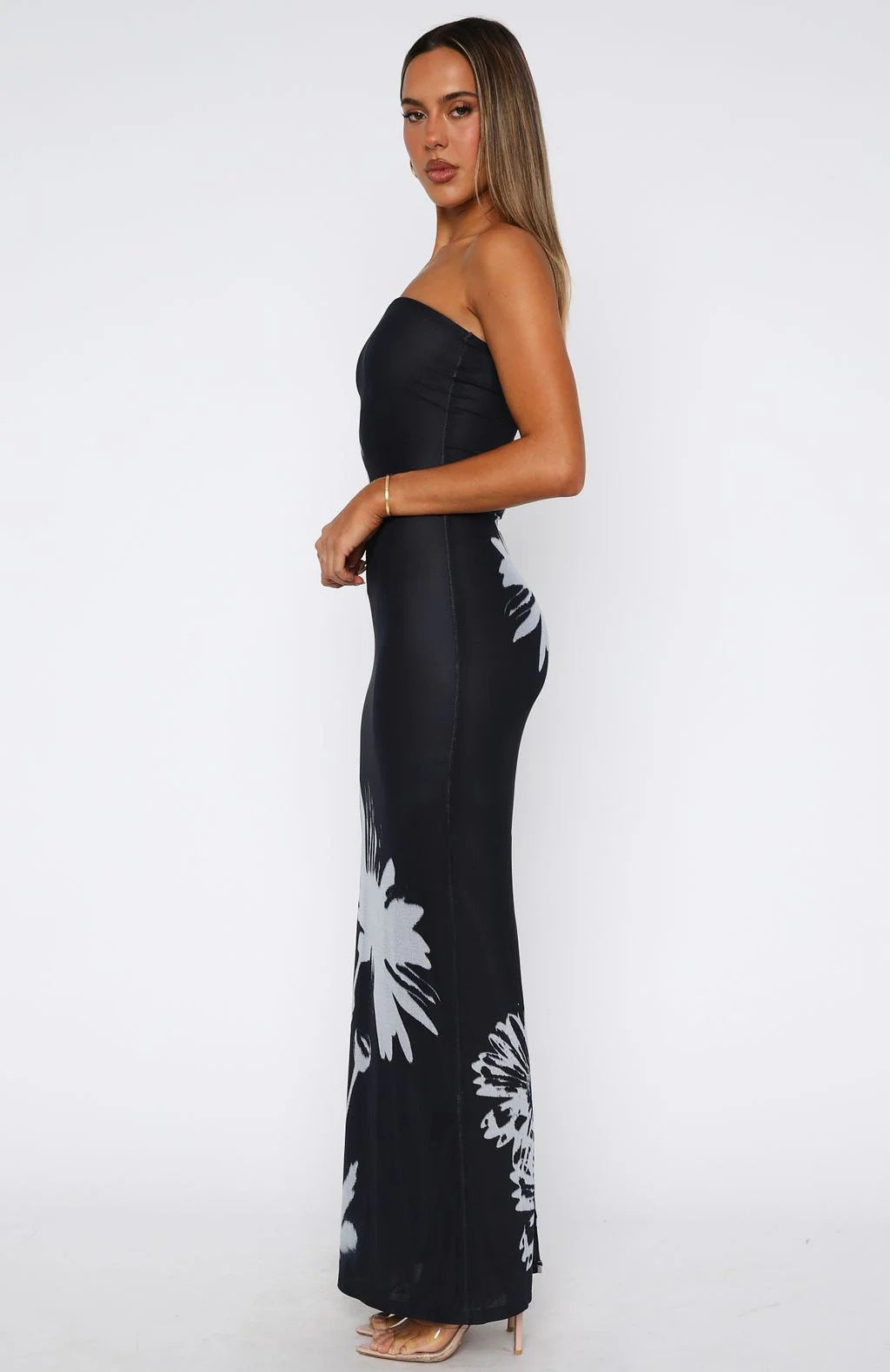 Women Clothing Summer Slim Fit Sexy Tube Top Printed Maxi Dress Straight Hair