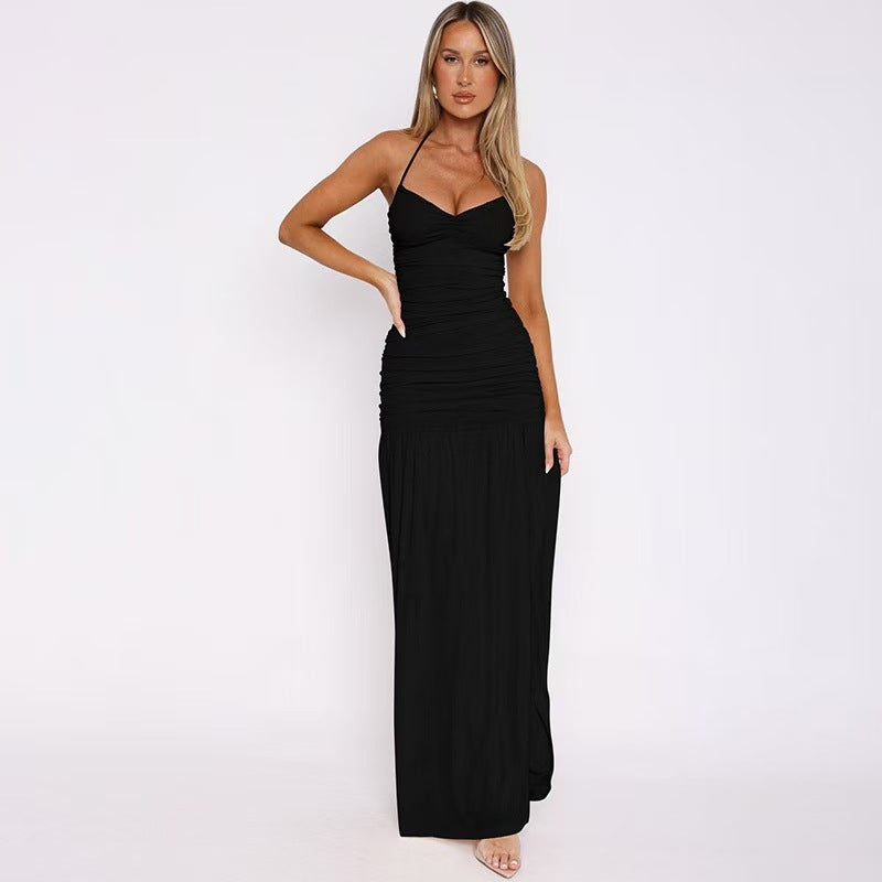 Women Clothing Sexy Halter Slim Fit Backless Hip Side Slit Maxi Dress