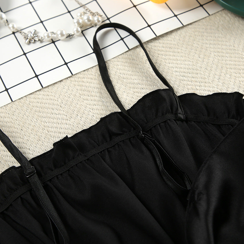 Summer Satin Design Sexy Pajamas Sexy Tied Spaghetti Strap Shorts Two Piece Set Homewear