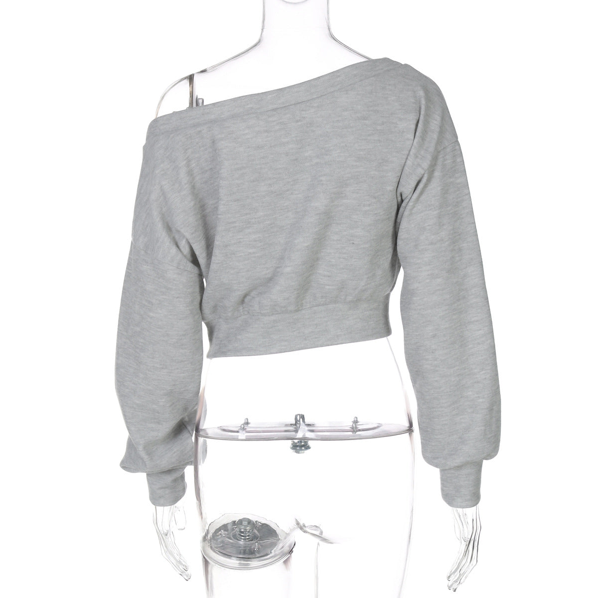 Women Clothing Autumn Digital Printing Pattern One Shoulder Cold-Shoulder Sexy Cropped Cropped Hoodie