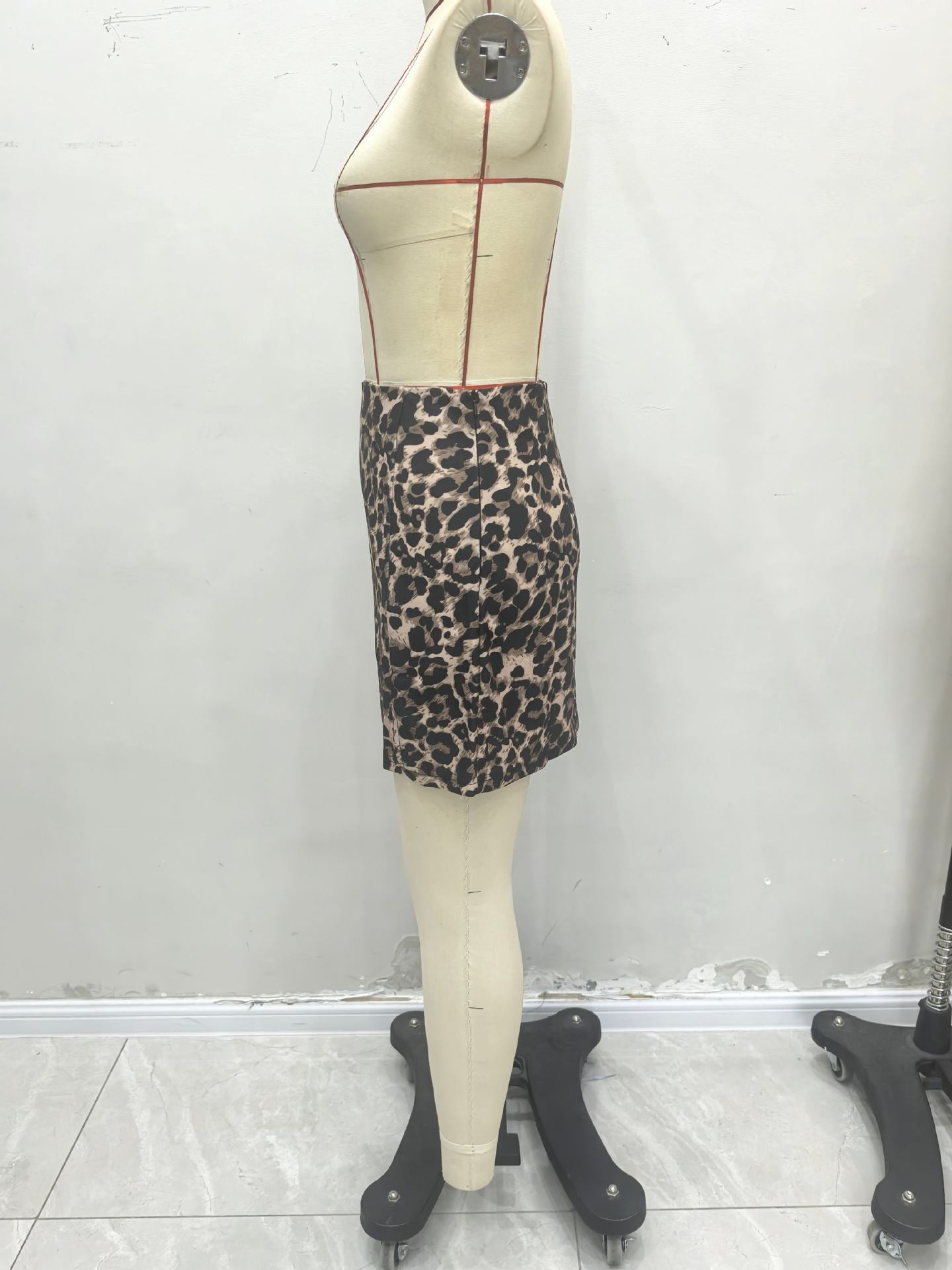 Leopard Print Skirt Hip Skirt Internet Celebrity Short Skirt Women Autumn Size Skirt High Waist Slimming A line One Step Skirt