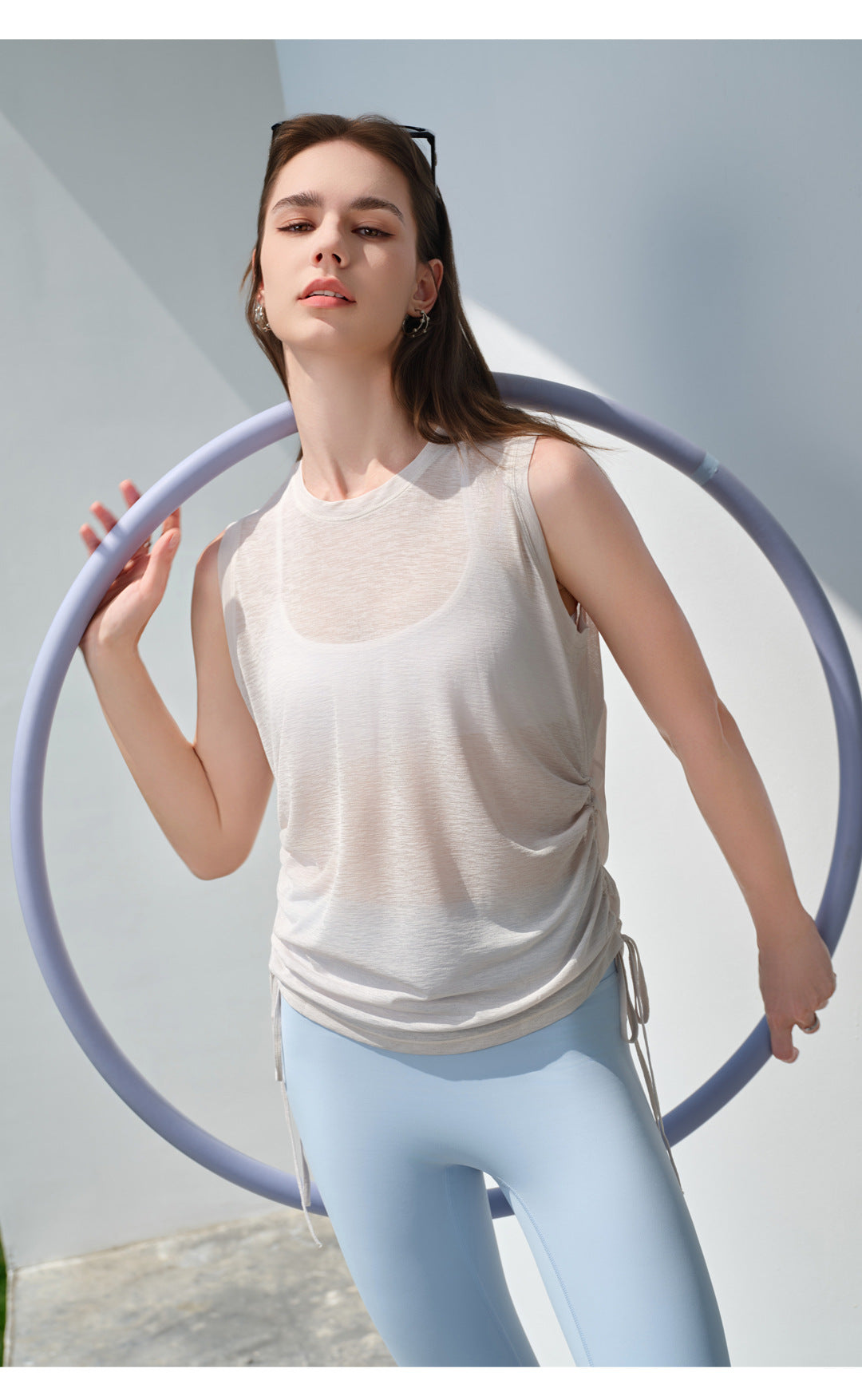 Spring Summer Drawstring Sports Top Women Loose Casual Quick Drying Sleeveless Yoga Vest Thin Workout Top