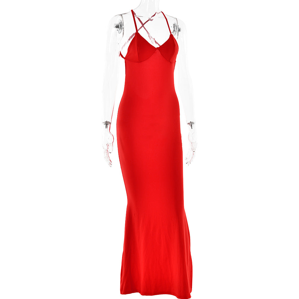 Spring Dress Sexy Trend V neck Backless Slim Fit Sheath Suspender