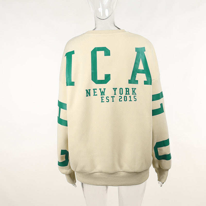 Knitted Women Letter Graphic Printed Loose Top Winter Casual All Matching Hoodie