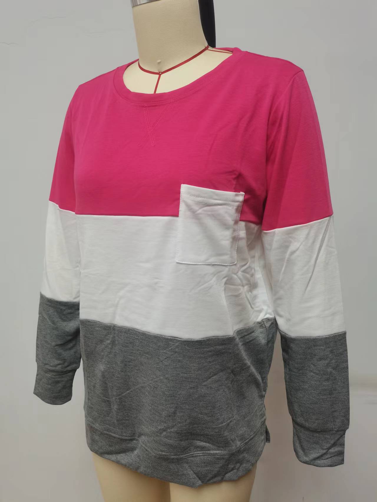 Women Clothing Stitching Crisscross Neckline round Neck Long Sleeve Casual Sweatshirt Women