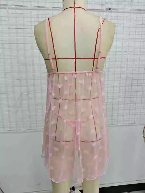Supply Sexy Pink Love Thin Transparent Mesh Camisole Sexy Lingerie Set