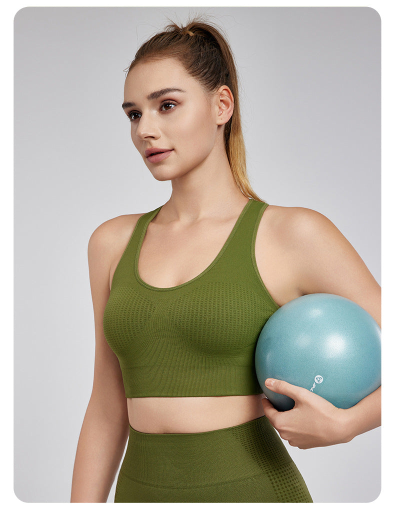Spring Summer Beauty Back Exercise Underwear Fixed Cup Breathable Hole Workout Bra Nude Feel Skin Friendly Yoga Bra Wear Free Bra