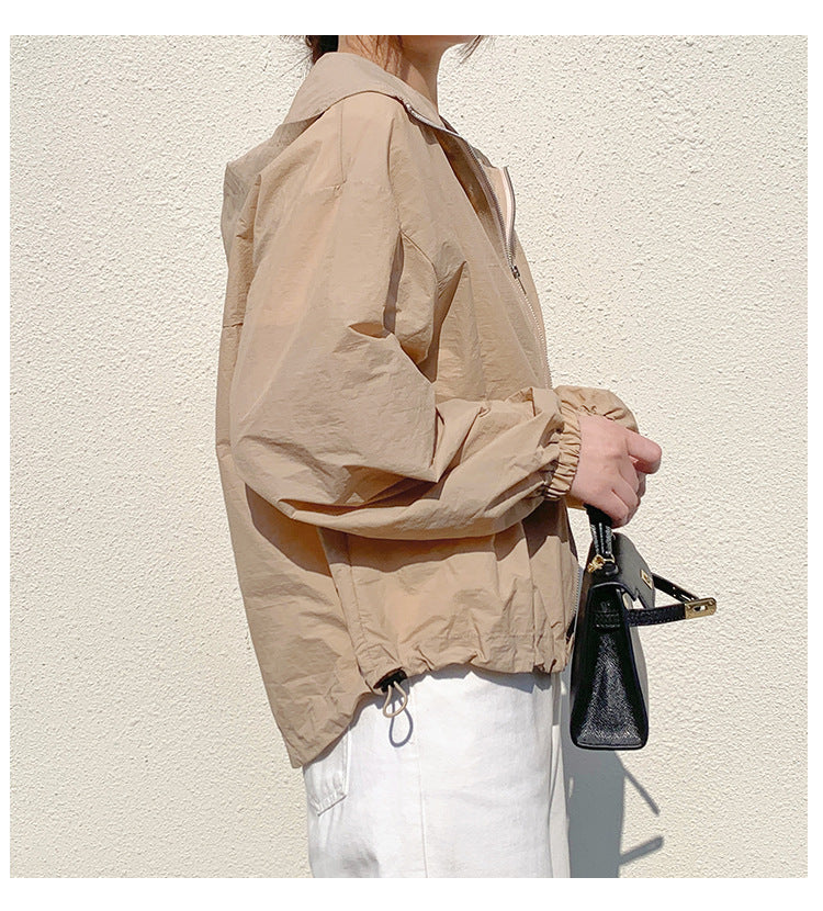 Sun Protection Shirt Women Summer Simple All Match Loose Sports Sun Protection Breathable Casual Solid Color Hooded