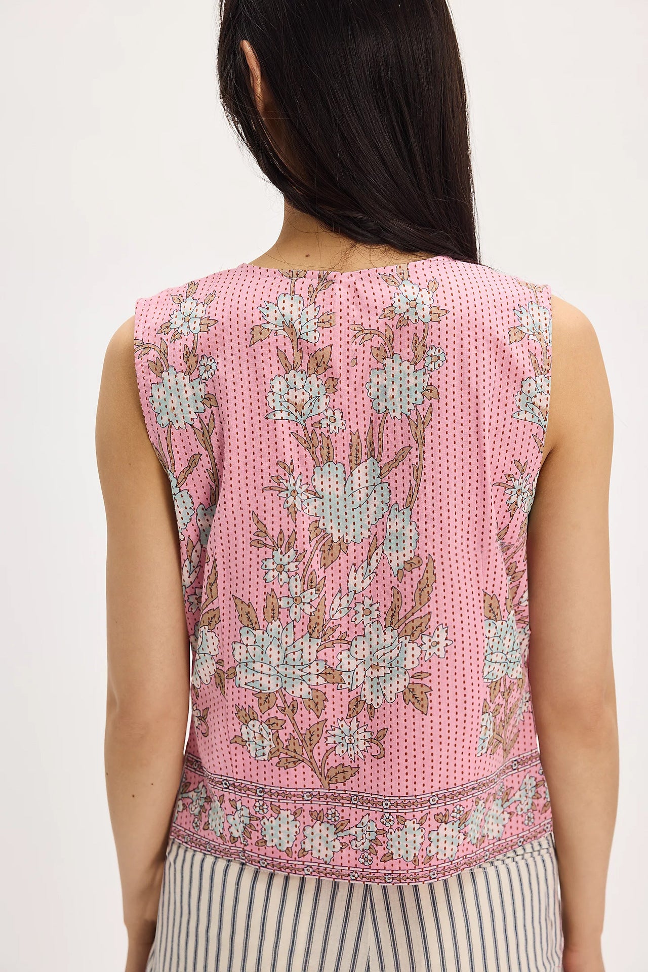 Women Tops Vintage Print Lace up Loose Ladies Vest