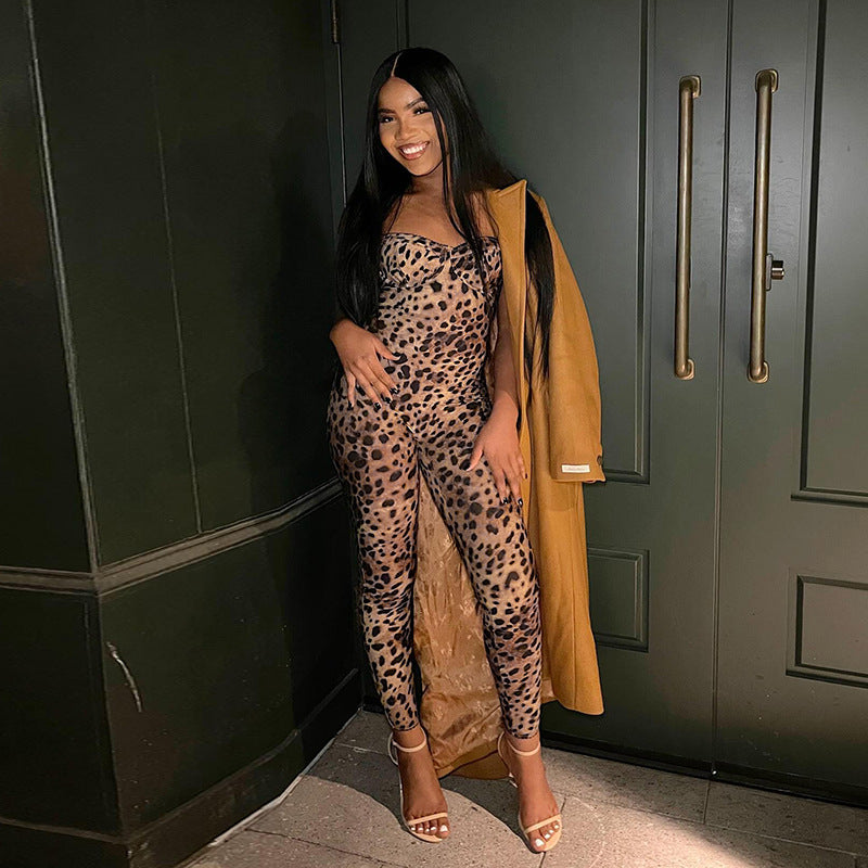 Spring Jumpsuit Street Slim Leopard Print Jumpsuit Women