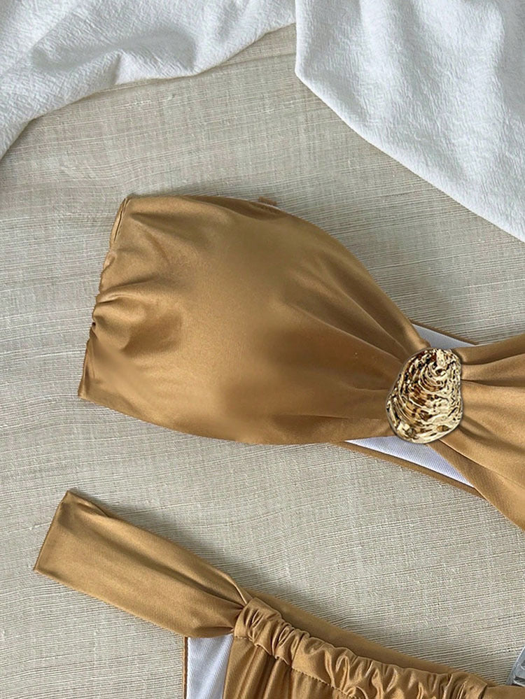 Tube Top Sexy Split Swimsuit Women Vacation Beach Bikini Spring Swimsuit