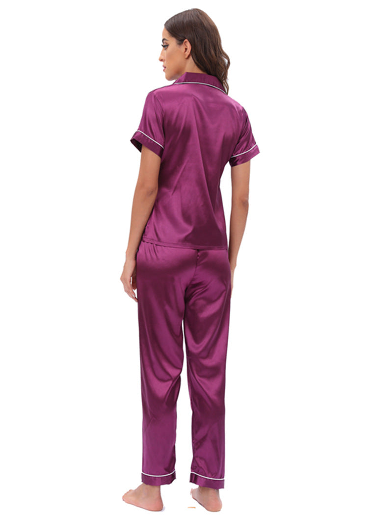 Satin Suit Two Piece Home Wear Pajamas Women