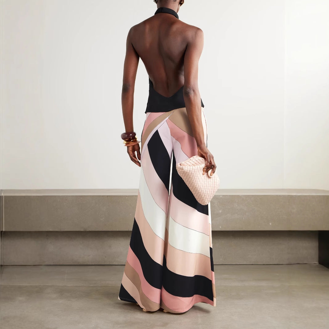 Summer Sexy Slim Fit Backless Printed One Piece Trousers