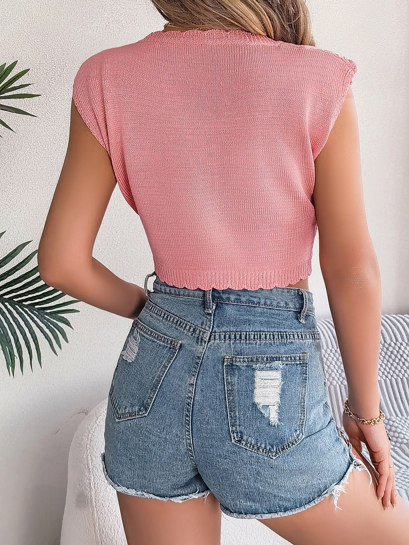 Spring Summer Hollow Out Cutout Leaves Cropped Knitted Sweater Vacation Tops Women Clothing