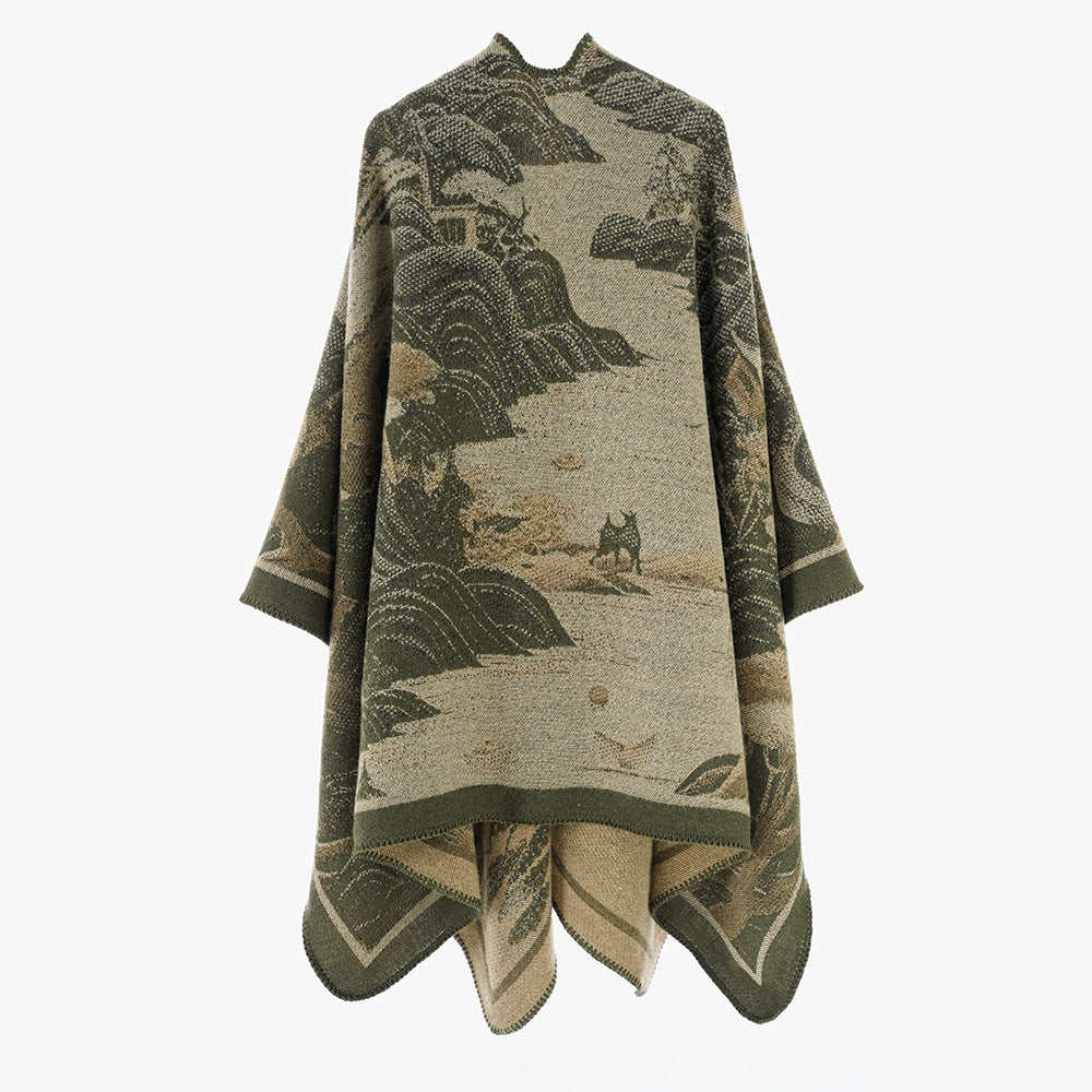 Products Women Shawl Scarf Minority Thickened Koi Pattern Cloak Travel Photography Outerwear